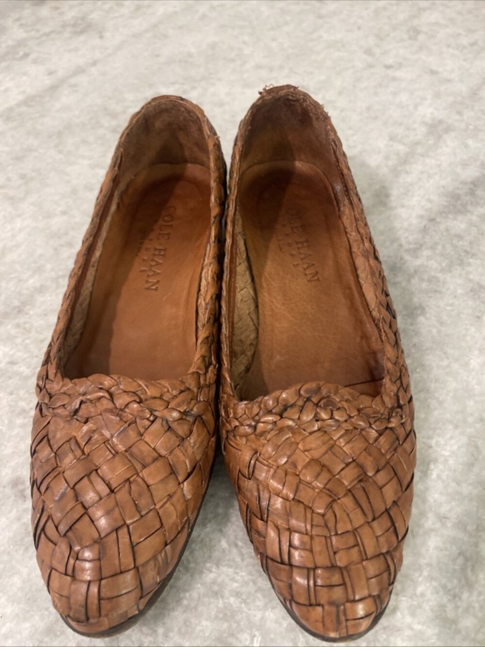 Cole Haan Flats Womens Size 7AA Brown Braided Shoes Leather Woven Slip On Italy - Picture 2 of 8